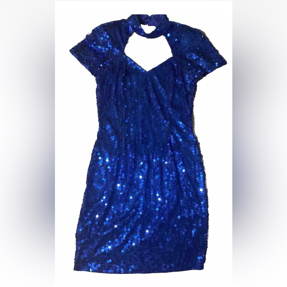 Vintage Niteline Blue Sequin Party Dress Sz 10